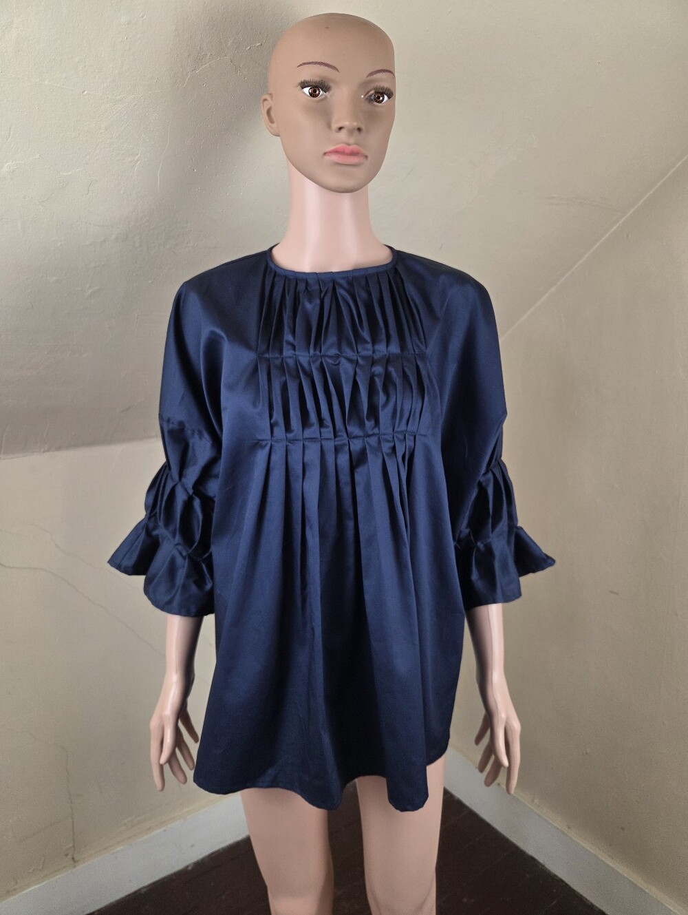 Monica Nera Sara Oversized Poplin Cotton Shirt Navy XXL NWT Pleated